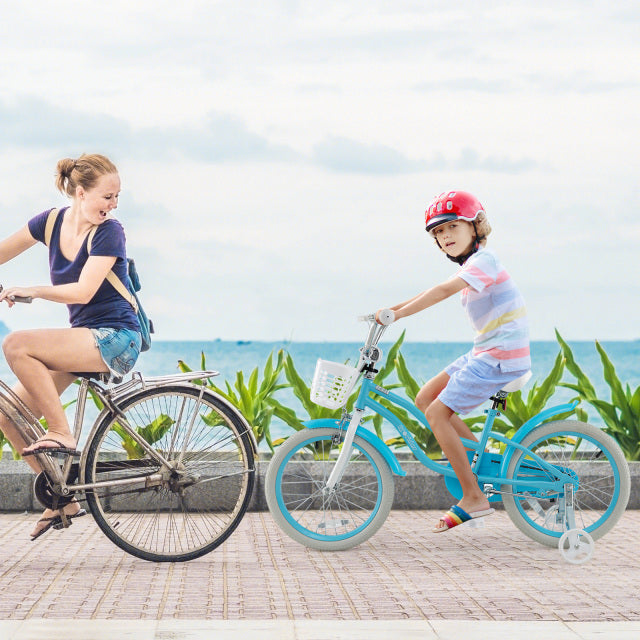 18 Inch Kids Bike with Helmet Protective Set Blue
