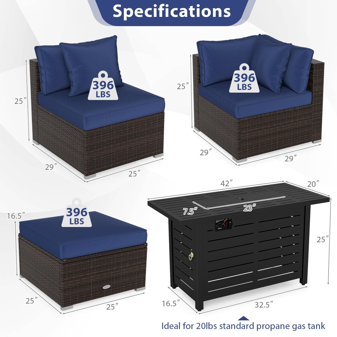 Heavy-duty Frame Rattan Sofa Set with 60000 BTU Firepit Table
