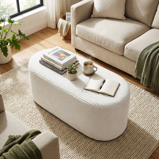 Upholstered Ottoman Bench with High-Density Sponge-Beige