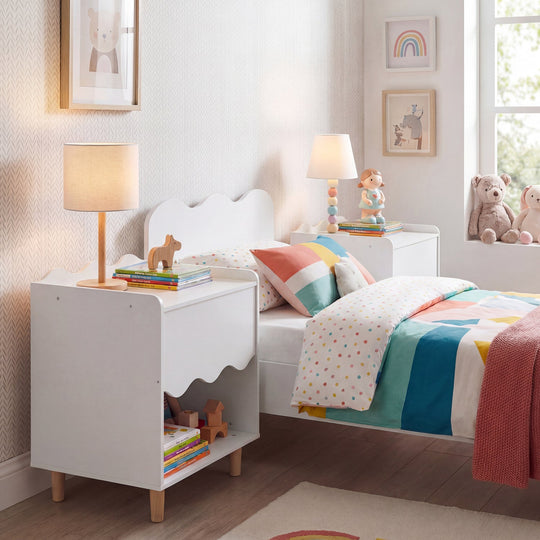 Toddler Scalloped Side Table with Wide Top & Open Compartment