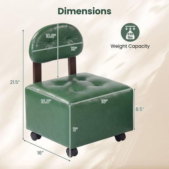 Small Rolling Footrest Stools Set of 2 with Lockable Wheels