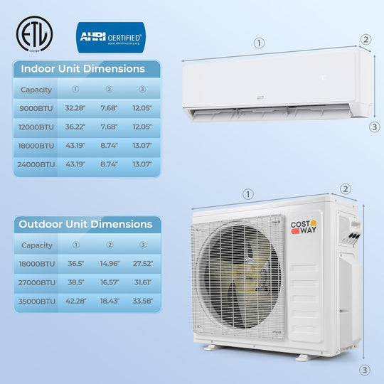 27000 BTU 2-Zone Mini Split Air Conditioner with Heat Pump