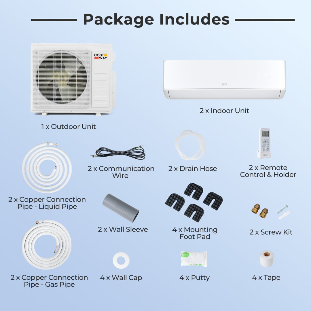 27000 BTU 2-Zone Mini Split Air Conditioner with Heat Pump
