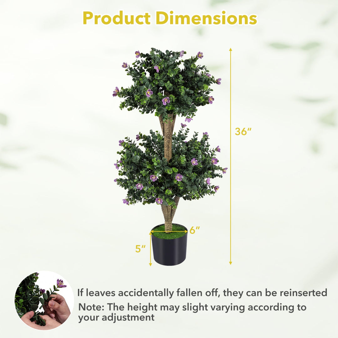 2 Pack 36" Artificial Double Ball Boxwood Topiary Tree with 41 Blossoms