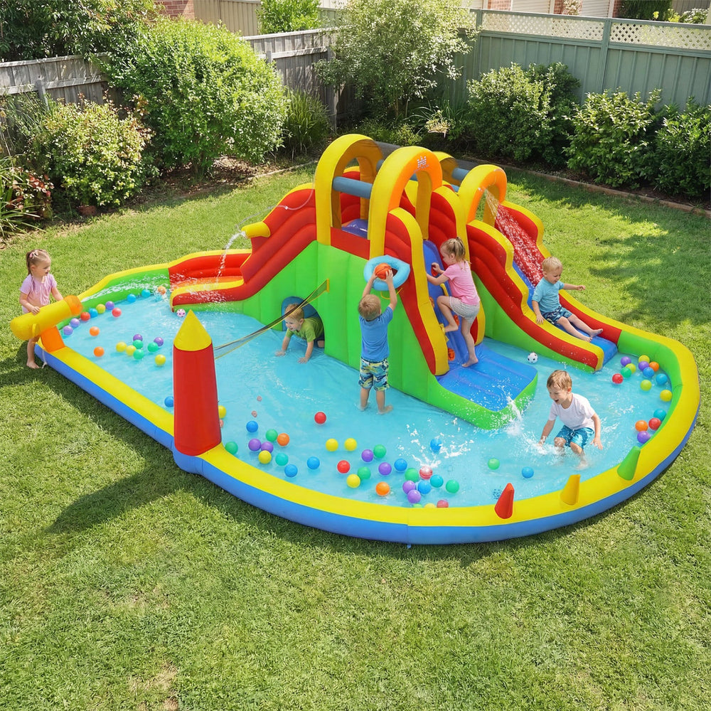 8-in-1 Giant Bounce House with 2 Long Slides and Climbing Walls for Yard Party