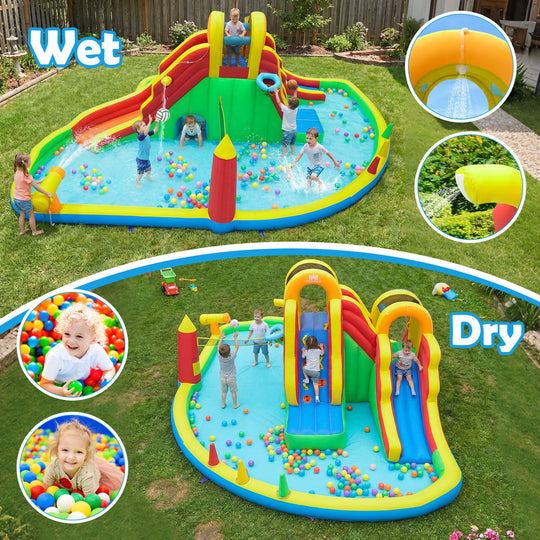 8-in-1 Giant Bounce House with 2 Long Slides and Climbing Walls for Yard Party