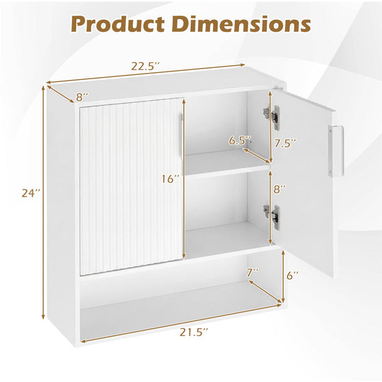 Bathroom Wall Cabinet with 2 Fluted Doors and Open Cube and Adjustable Shelf