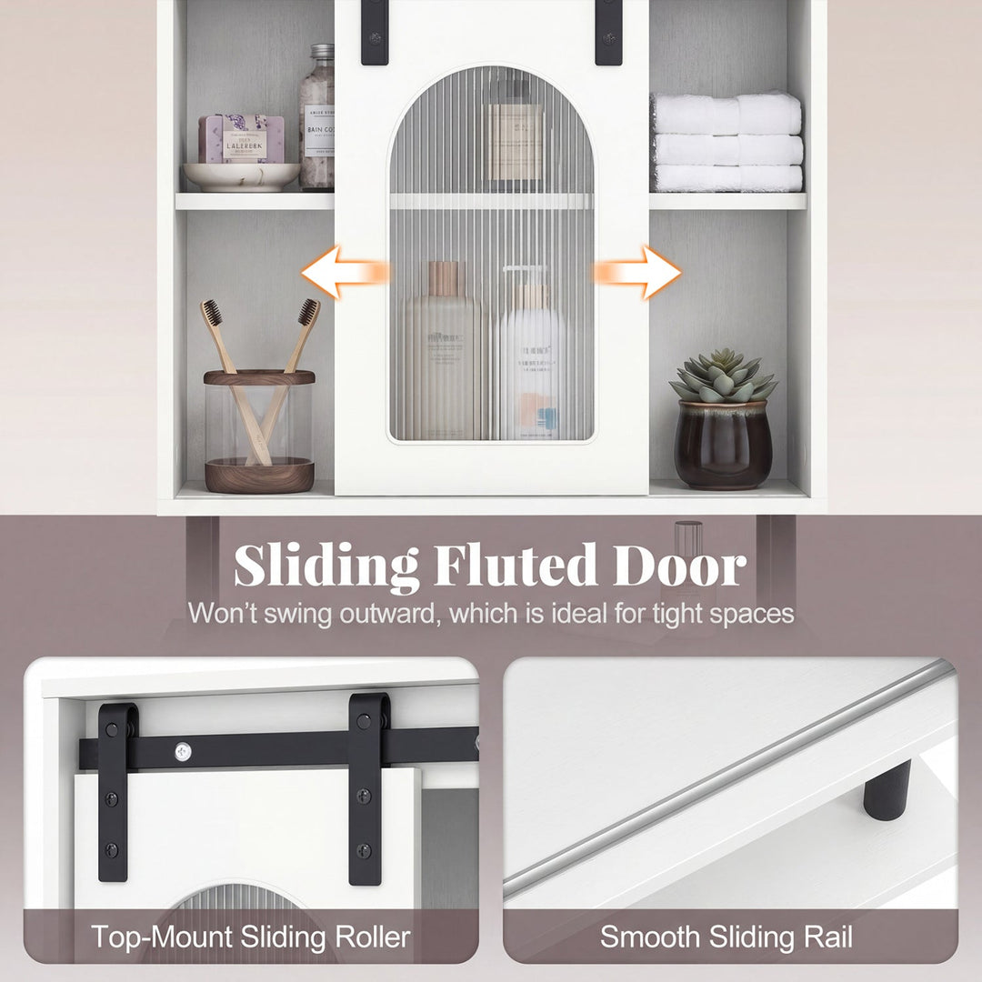 Bathroom Wall Cabinet with Sliding Barn Door and Metal Hanging Bar with 3 Hooks