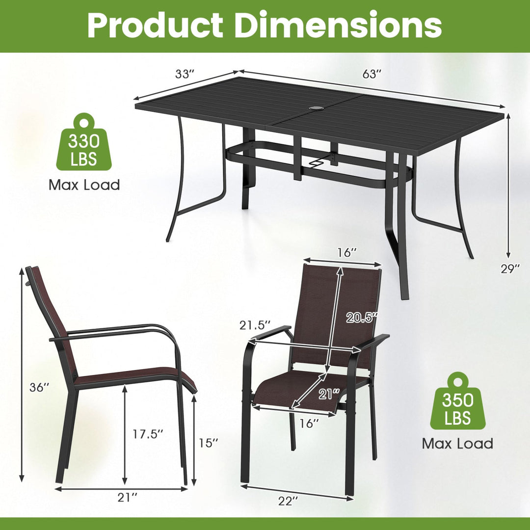 7-Piece Patio Dining Set for 6 with Rectangle Metal Table and Stackable Breathable Mesh Armchairs
