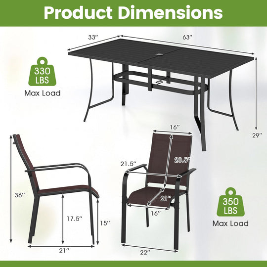 7-Piece Patio Dining Set for 6 with Rectangle Metal Table and Stackable Breathable Mesh Armchairs