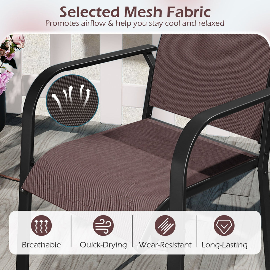 7-Piece Patio Dining Set for 6 with Rectangle Metal Table and Stackable Breathable Mesh Armchairs