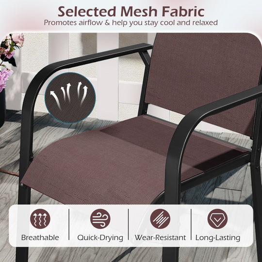 7-Piece Patio Dining Set for 6 with Rectangle Metal Table and Stackable Breathable Mesh Armchairs