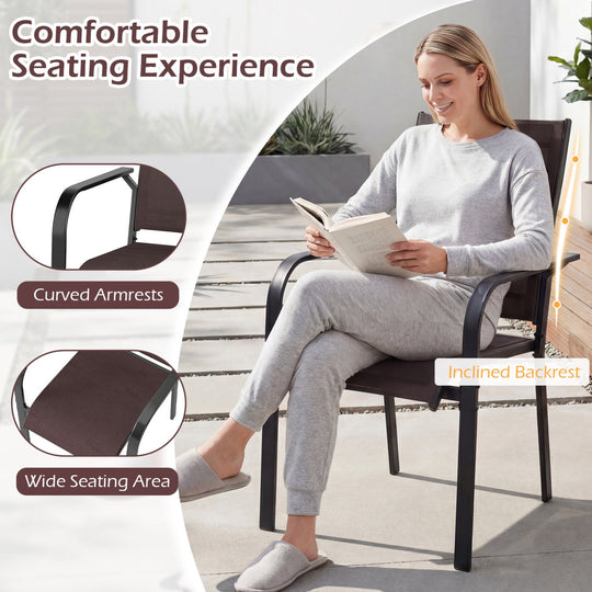 7-Piece Patio Dining Set for 6 with Rectangle Metal Table and Stackable Breathable Mesh Armchairs