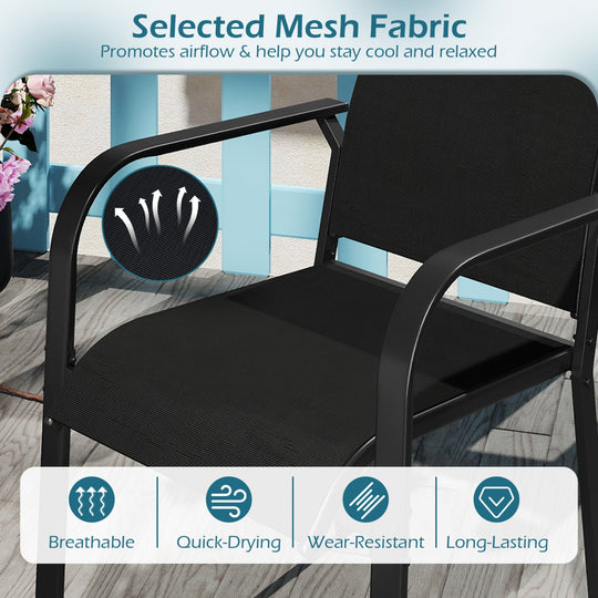7-Piece Patio Dining Set for 6 with Rectangle Metal Table and Stackable Breathable Mesh Armchairs