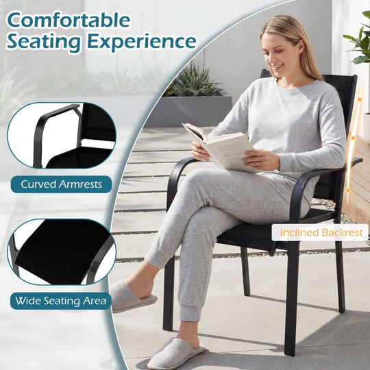 7-Piece Patio Dining Set for 6 with Rectangle Metal Table and Stackable Breathable Mesh Armchairs
