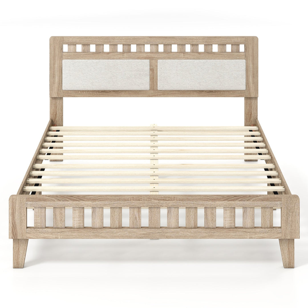 Queen Wood Bed Frame with Upholstered Headboard