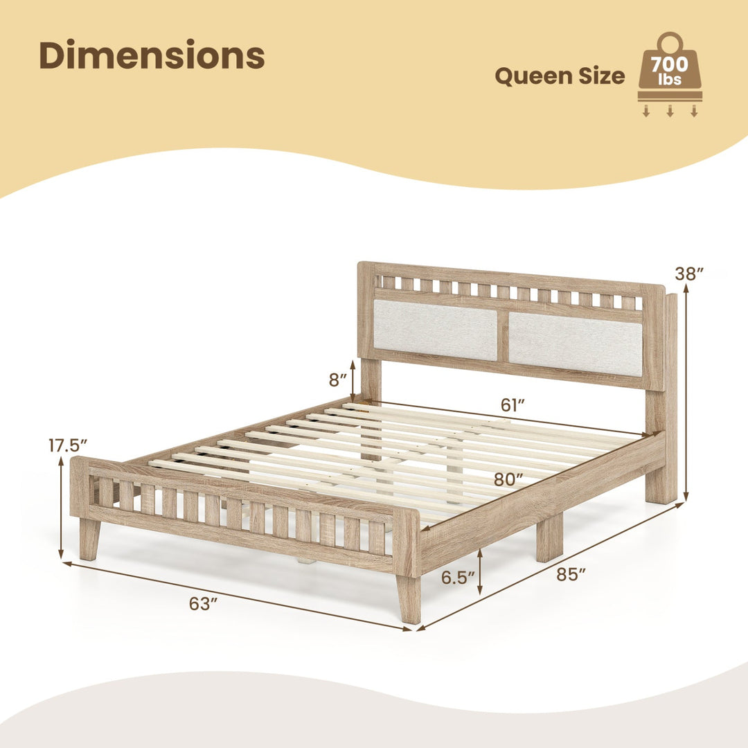 Queen Wood Bed Frame with Upholstered Headboard