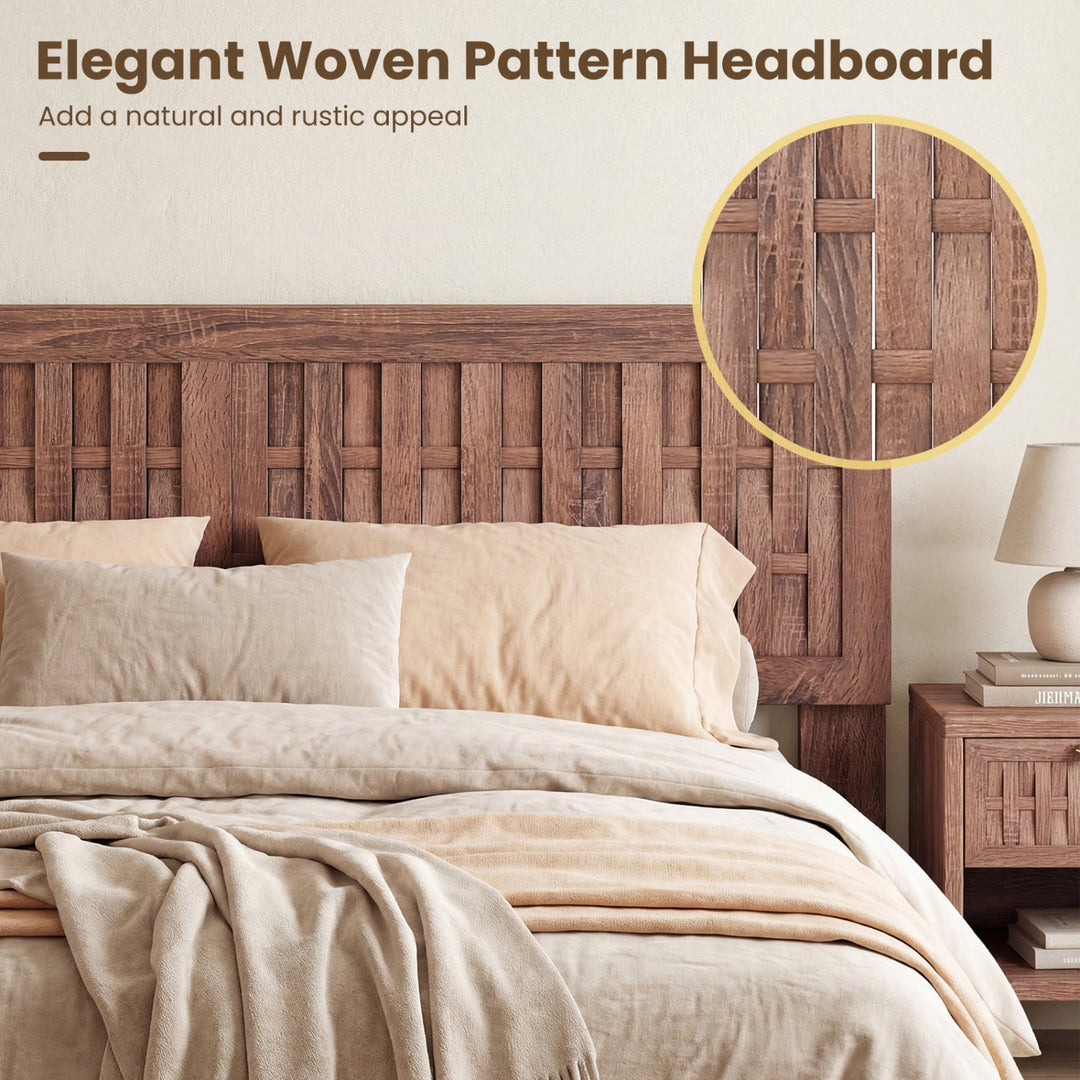 Mid Century Queen Size Bed Frame with Woven Accent Headboard