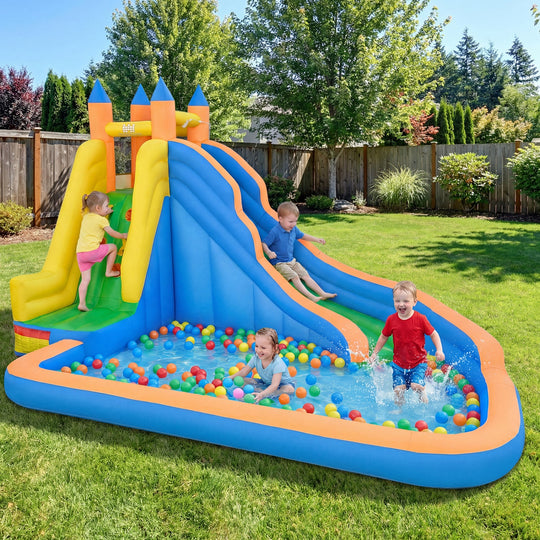 Inflatable Water Slide with Curved Slide and 680W Blower