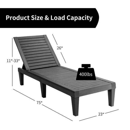 Outdoor Chaise Lounge Chair Set of 2 with 5-Position Backrest