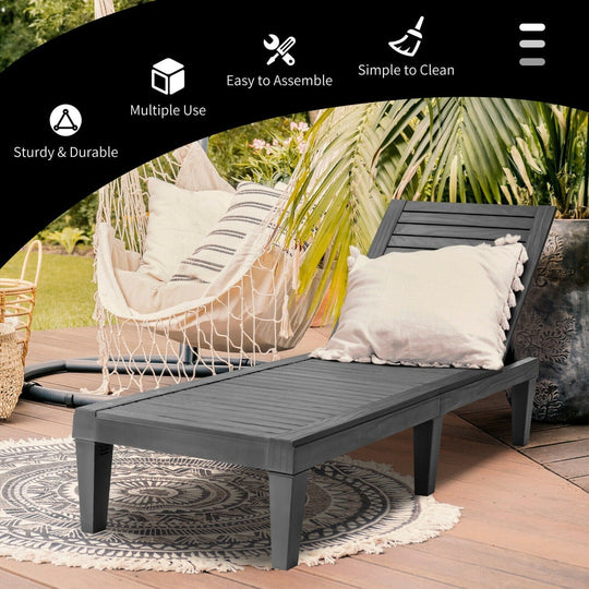 Outdoor Chaise Lounge Chair Set of 2 with 5-Position Backrest