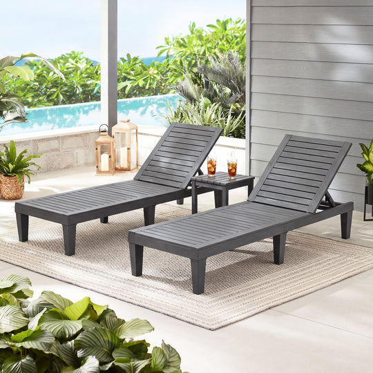 Outdoor Chaise Lounge Chair Set of 2 with 5-Position Backrest