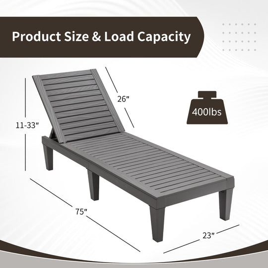 Outdoor Chaise Lounge Chair Set of 2 with 5-Position Backrest