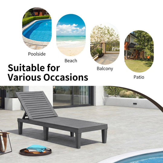 Outdoor Chaise Lounge Chair Set of 2 with 5-Position Backrest