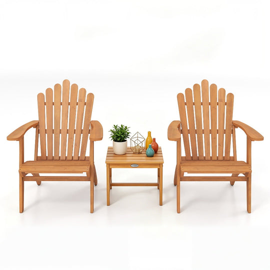 Adirondack Chair Set of 2 with Side Table - Acacia Wood