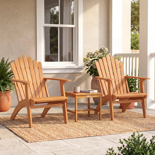 Adirondack Chair Set of 2 with Side Table - Acacia Wood
