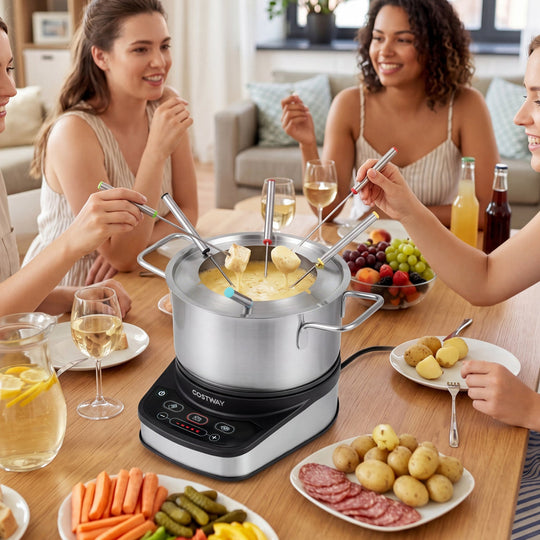 Electric Fondue Pot Set 3.2 QT with 6 Forks and Temperature Control