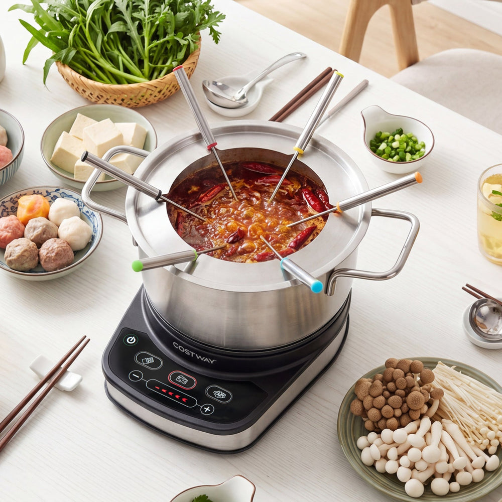 Electric Fondue Pot Set 3.2 QT with 6 Forks and Temperature Control