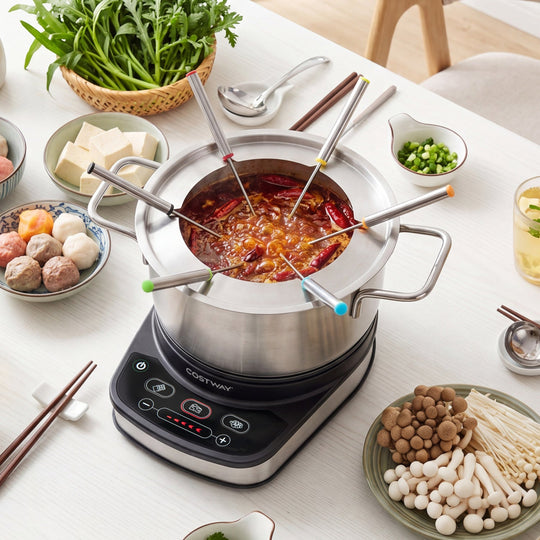 Electric Fondue Pot Set 3.2 QT with 6 Forks and Temperature Control