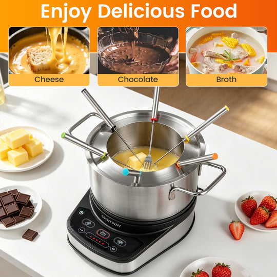 Electric Fondue Pot Set 3.2 QT with 6 Forks and Temperature Control