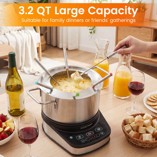 Electric Fondue Pot Set 3.2 QT with 6 Forks and Temperature Control