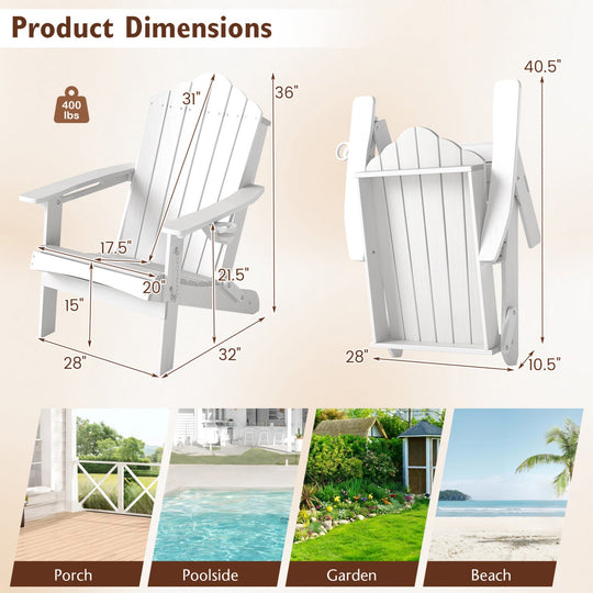 Folding Adirondack Chair with High Backrest - HDPE Weather Resistant