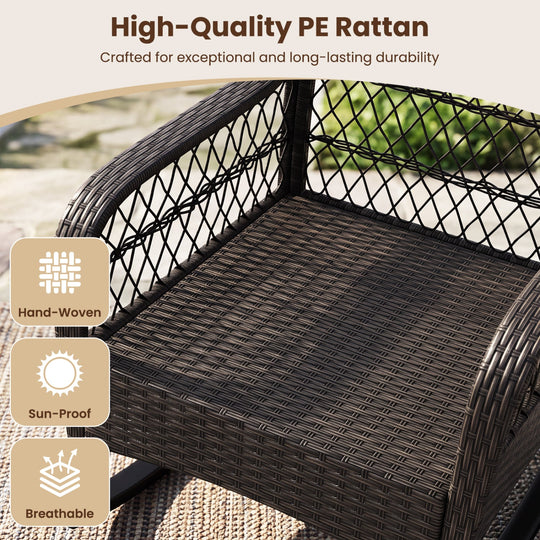 Outdoor Wicker Rocking Chair with Cushions - 400 LBS Capacity