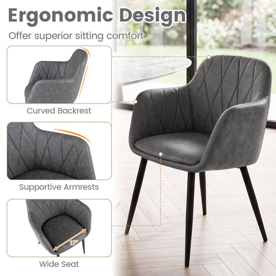 Upholstered Dining Chairs Set of 2 with Curved Back