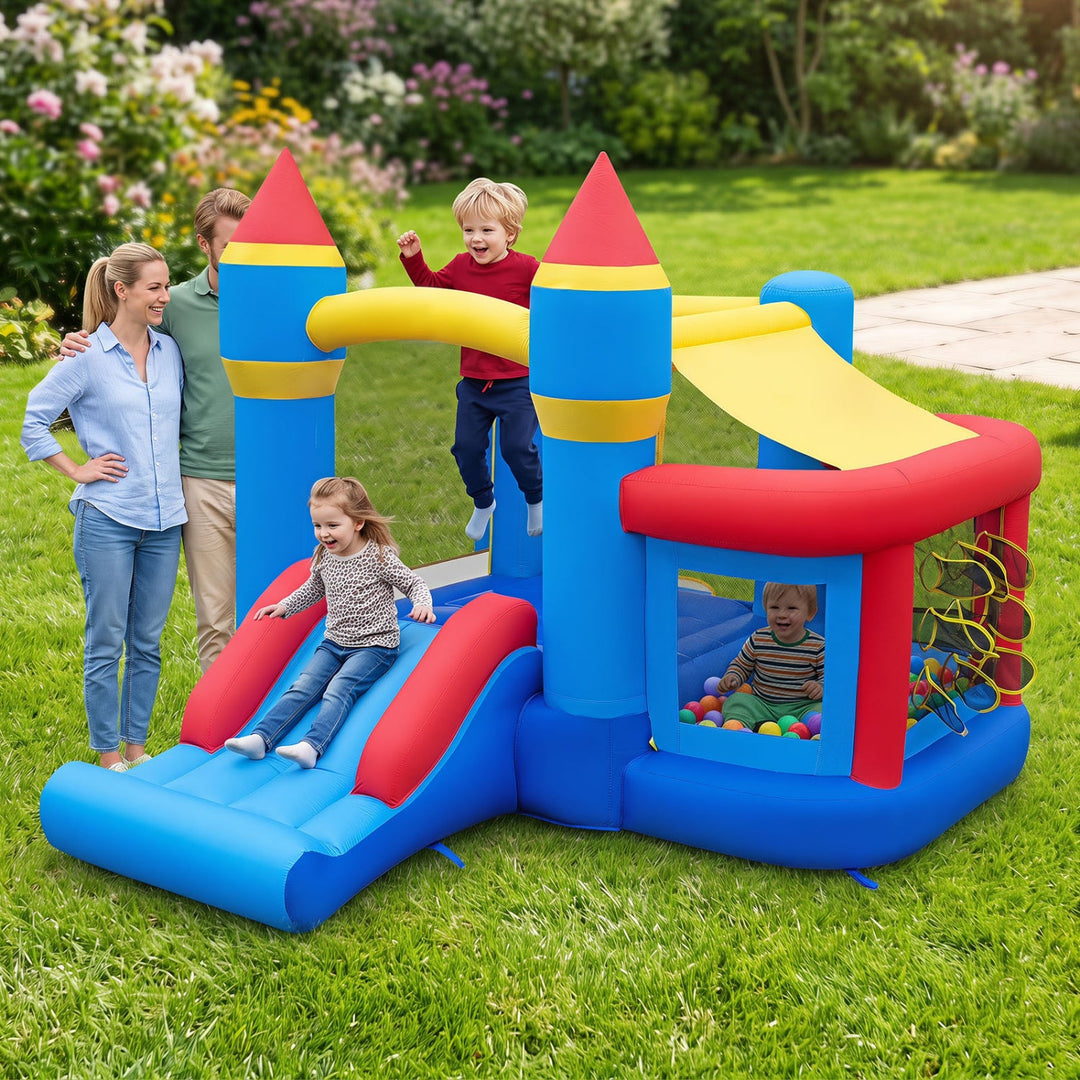 Inflatable Bounce House with Slide, Ball Pit & Basketball Hoop