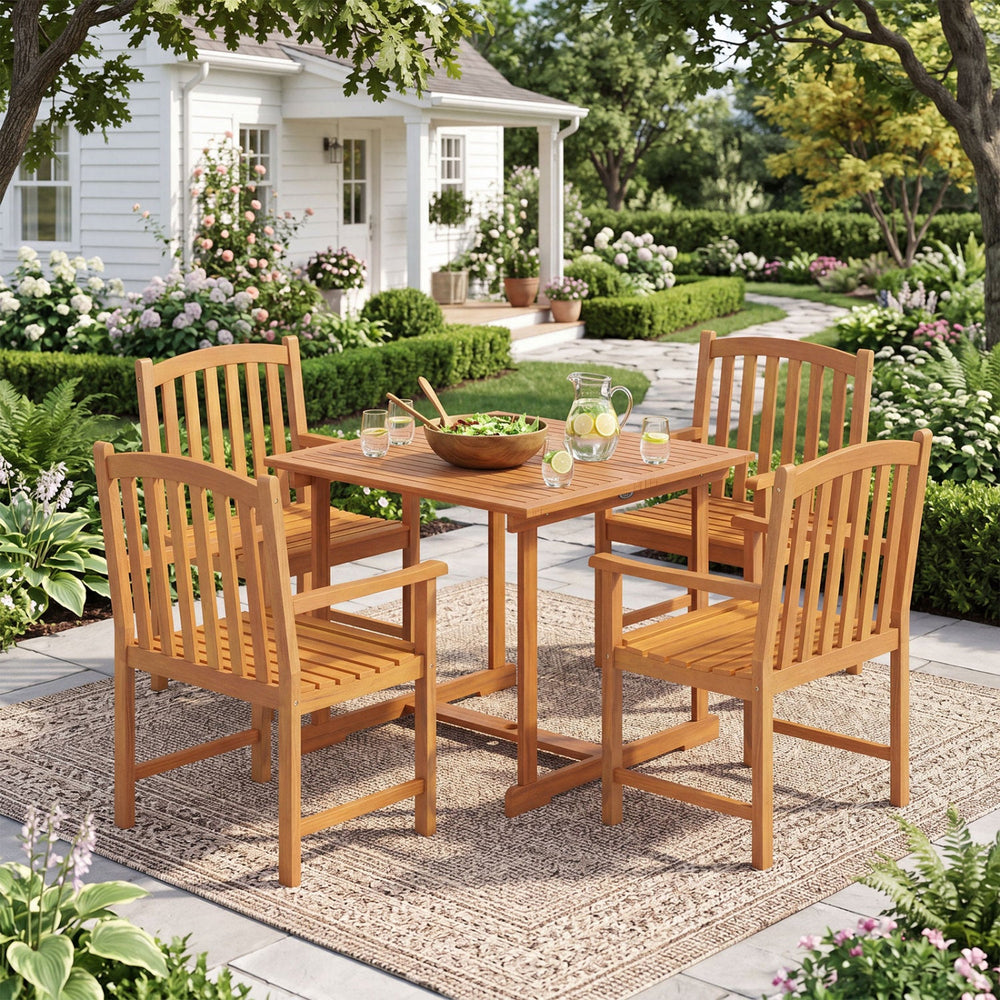 5-Piece Acacia Wood Patio Dining Set for 4 with Umbrella Hole