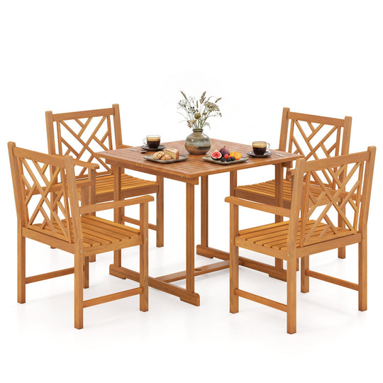 5-Piece Acacia Wood Patio Dining Set for 4 with Armchairs