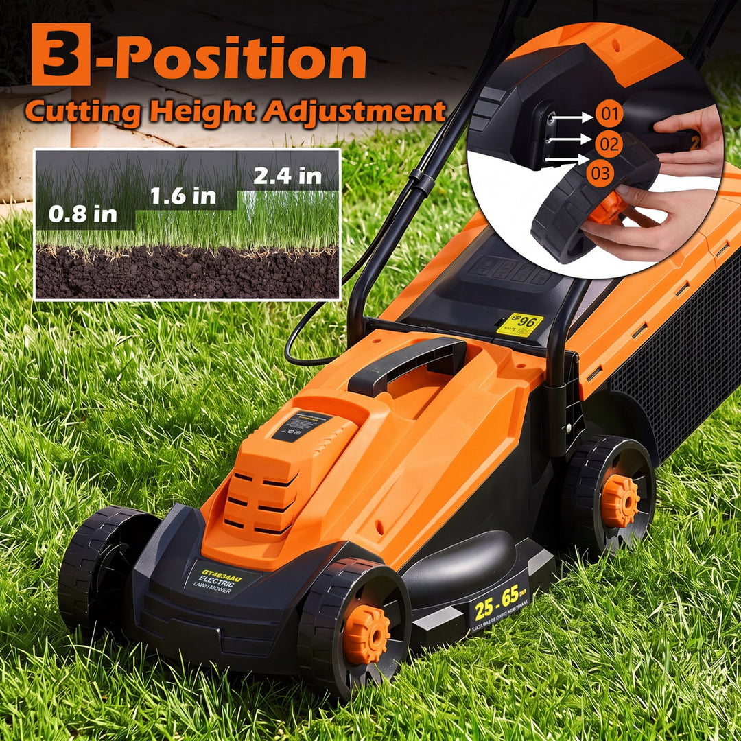 13-Inch Corded Electric Lawn Mower with 3-Position Height Adjustment