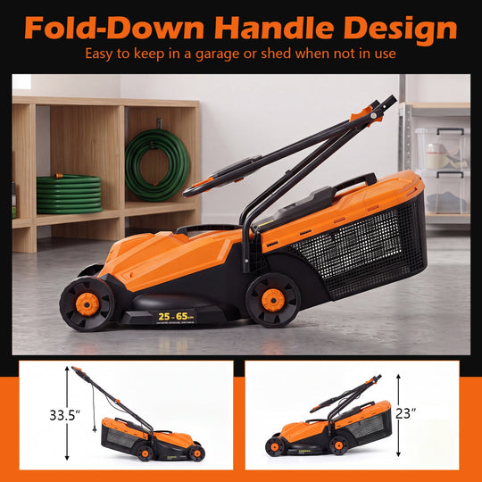 13-Inch Corded Electric Lawn Mower with 3-Position Height Adjustment