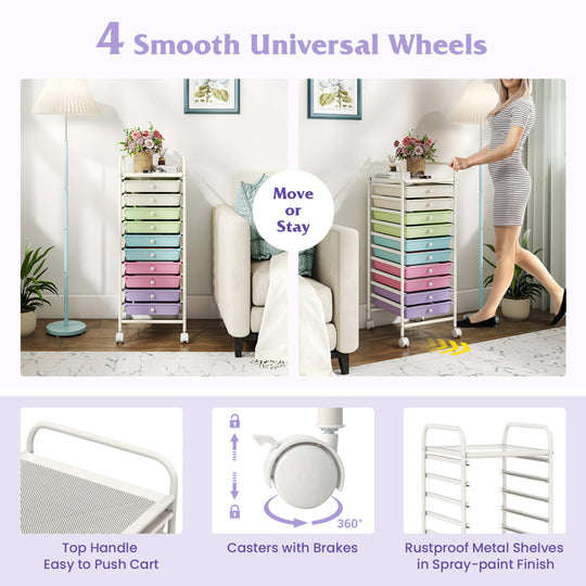 10 Drawer Rolling Storage Cart with Locking Wheels