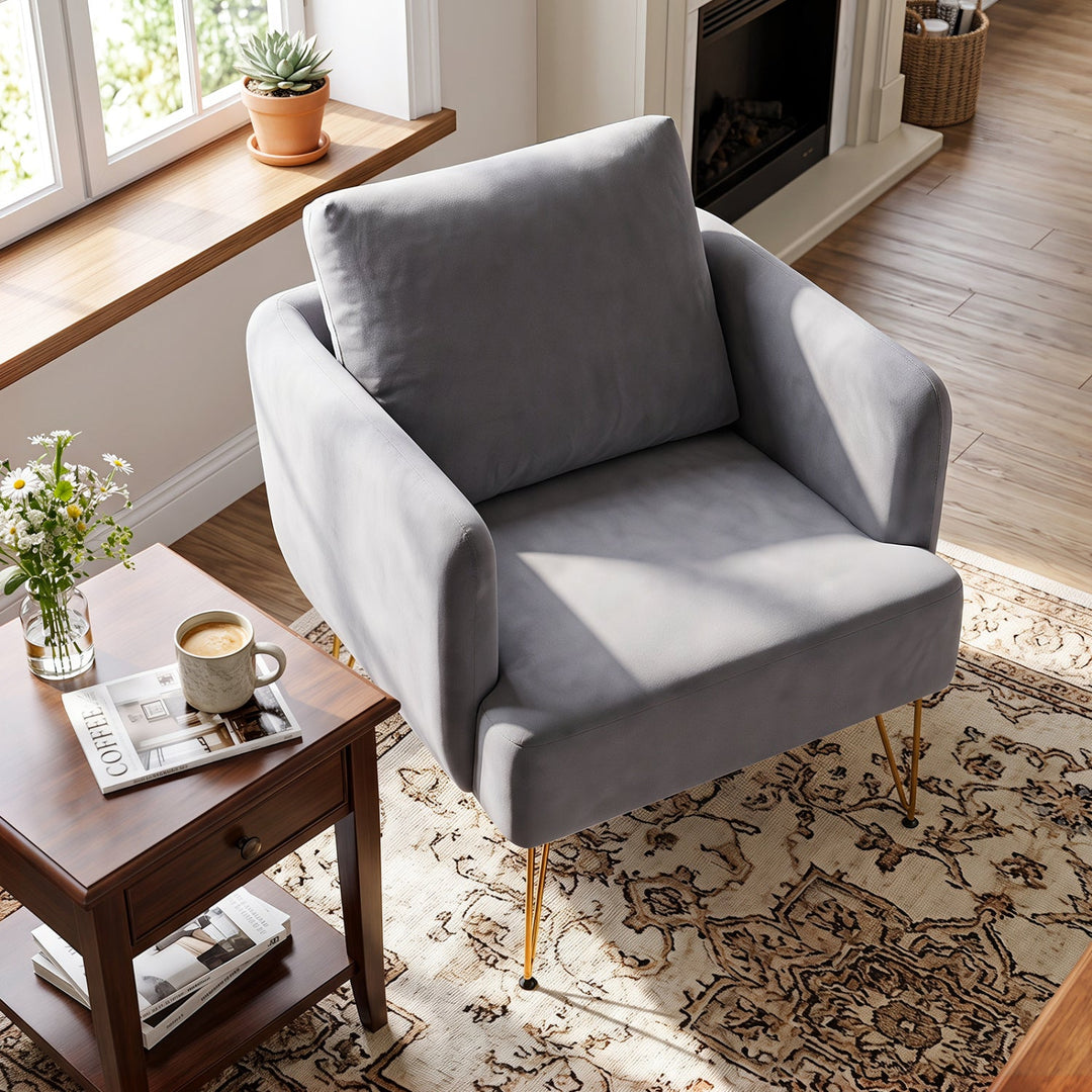 Velvet Accent Chair with Back Cushion and Golden Metal Legs