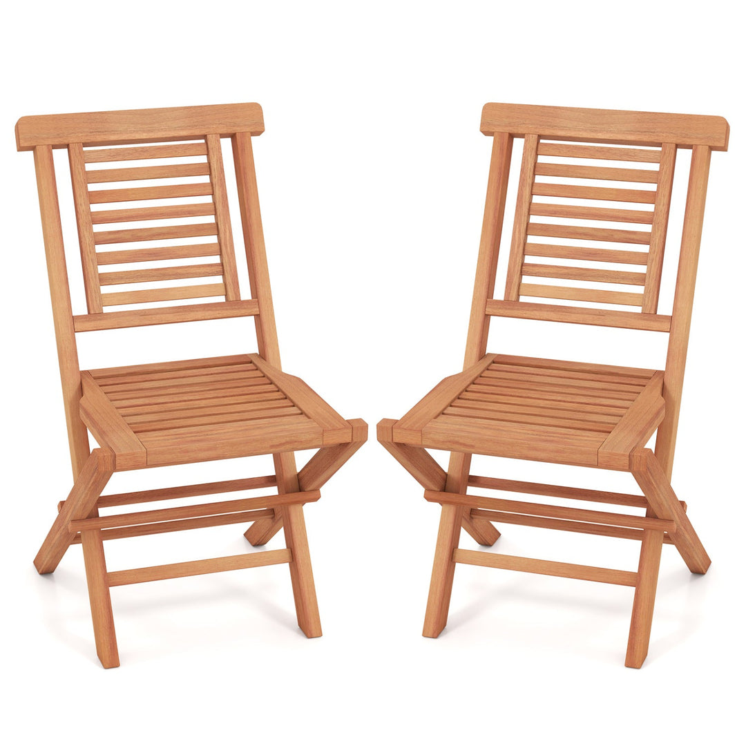 Teak Wood Folding Patio Dining Chairs Set of 2