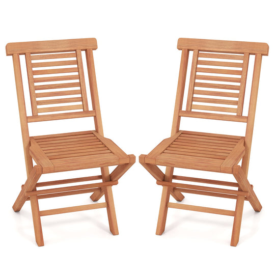 Teak Wood Folding Patio Dining Chairs Set of 2