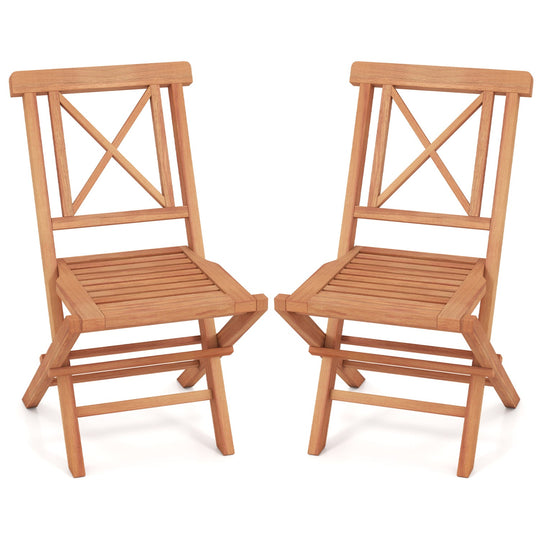 Teak Wood Folding Patio Dining Chairs Set of 2