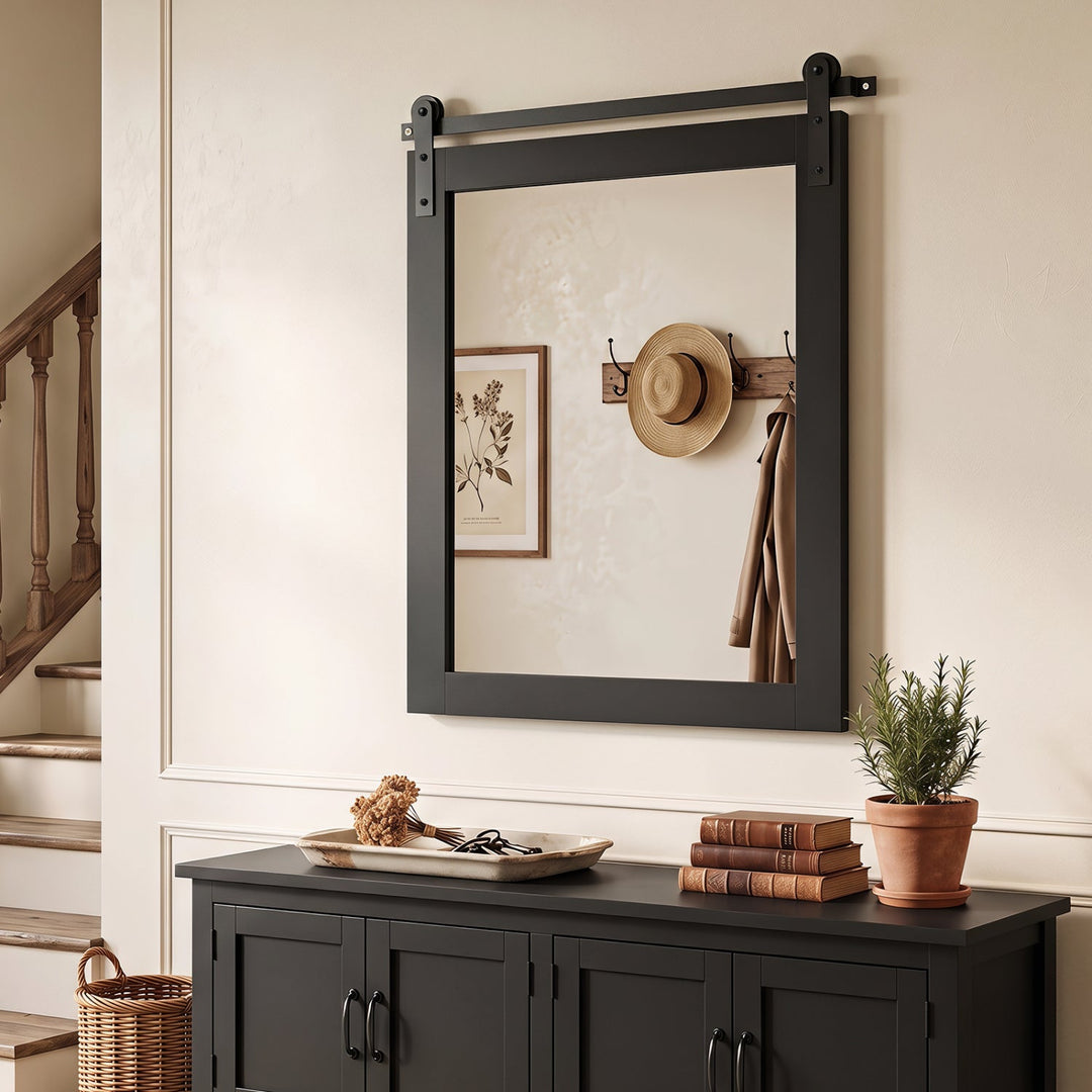 Rectangle Farmhouse Wall Mirror with Metal Bracket 29" x 23"