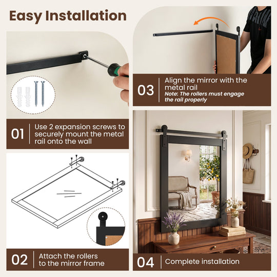 Rectangle Farmhouse Wall Mirror with Metal Bracket 29" x 23"
